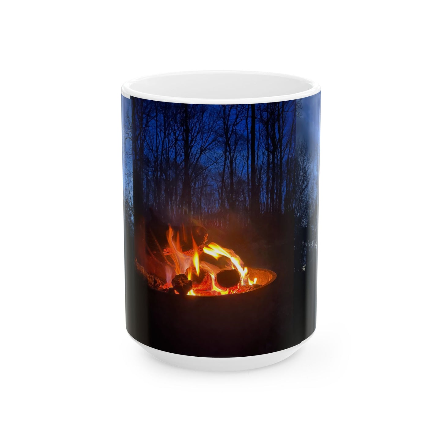Dark Camping  Mug — Dark Trees Campfire Design (11oz, 15oz)