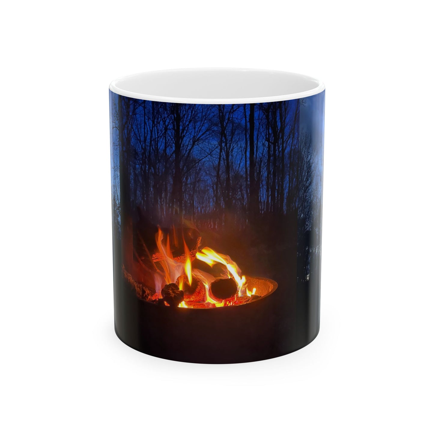 Dark Camping  Mug — Dark Trees Campfire Design (11oz, 15oz)