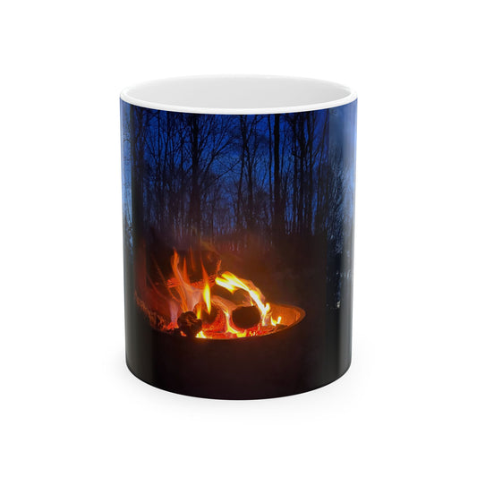 Dark Camping  Mug — Dark Trees Campfire Design (11oz, 15oz)