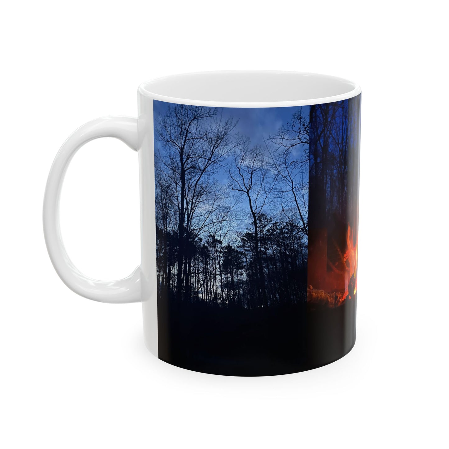 Dark Camping  Mug — Dark Trees Campfire Design (11oz, 15oz)