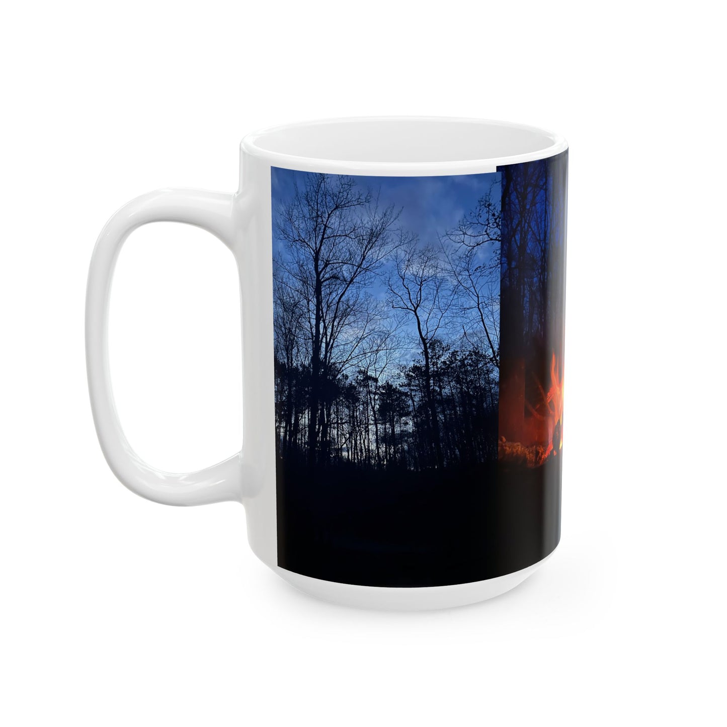 Dark Camping  Mug — Dark Trees Campfire Design (11oz, 15oz)