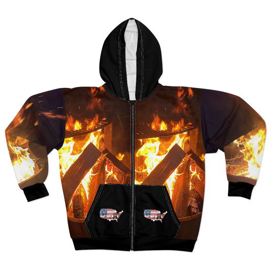 Firepit Flames Zip Hoodie
