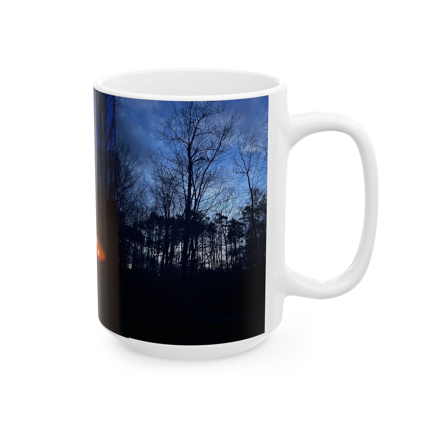 Dark Camping  Mug — Dark Trees Campfire Design (11oz, 15oz)