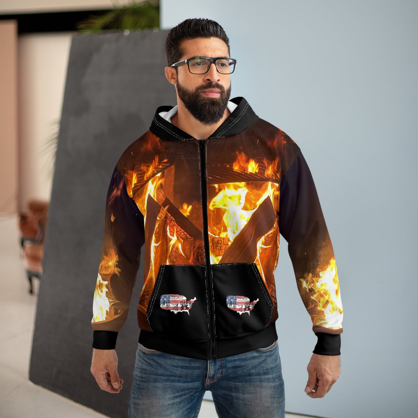 Firepit Flames Zip Hoodie
